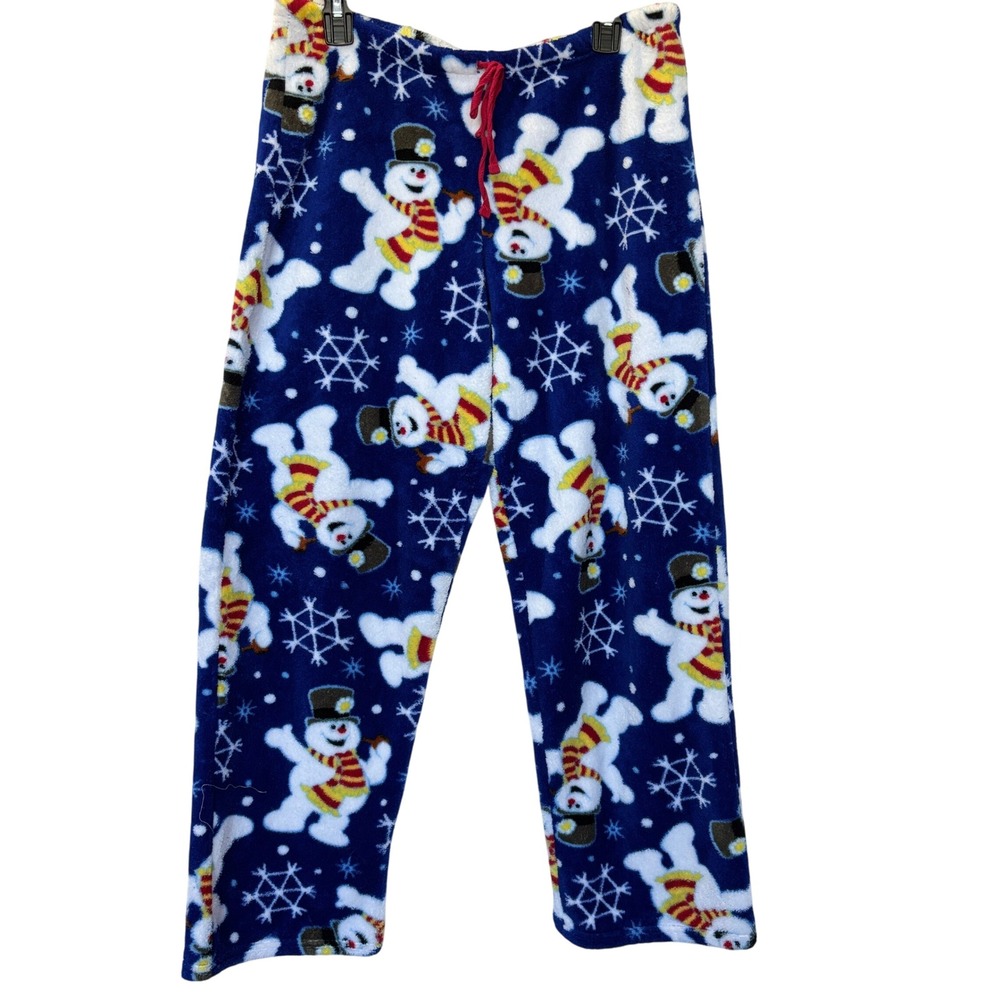 Frosty the Snowman Pajama Pants Womens L Blue Fleece Sleepwear Holiday